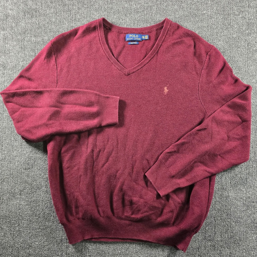 Polo Ralph Lauren Mens XXL Burgundy Pima Cotton V-Neck Pony Logo Sweater